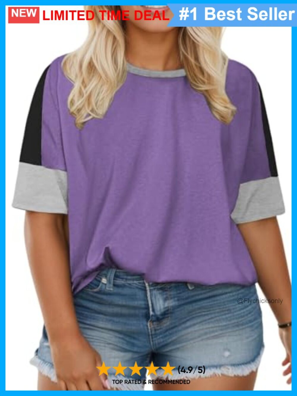 Plus Size Color Block T-Shirt Crewneck Short Sleeve Side Split Casual Top